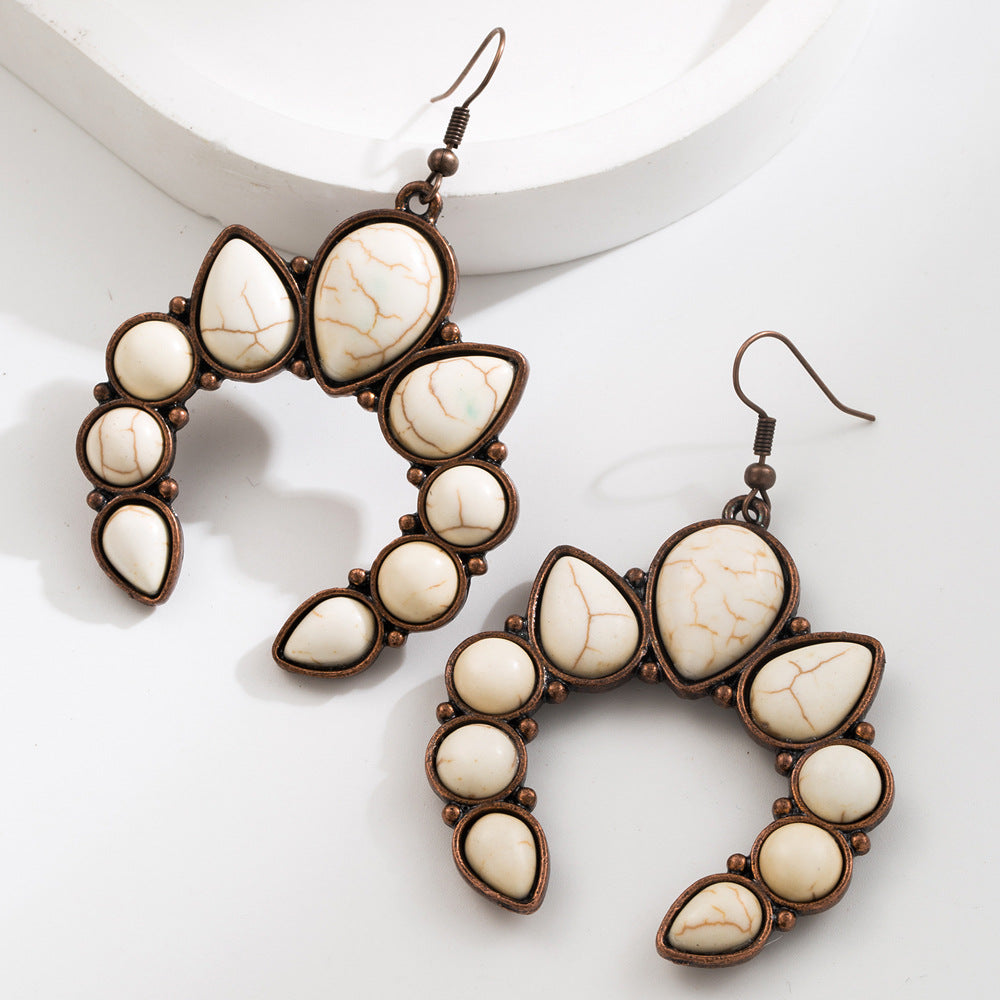 Wholesale Western style exaggerated turquoise retro geometric earrings